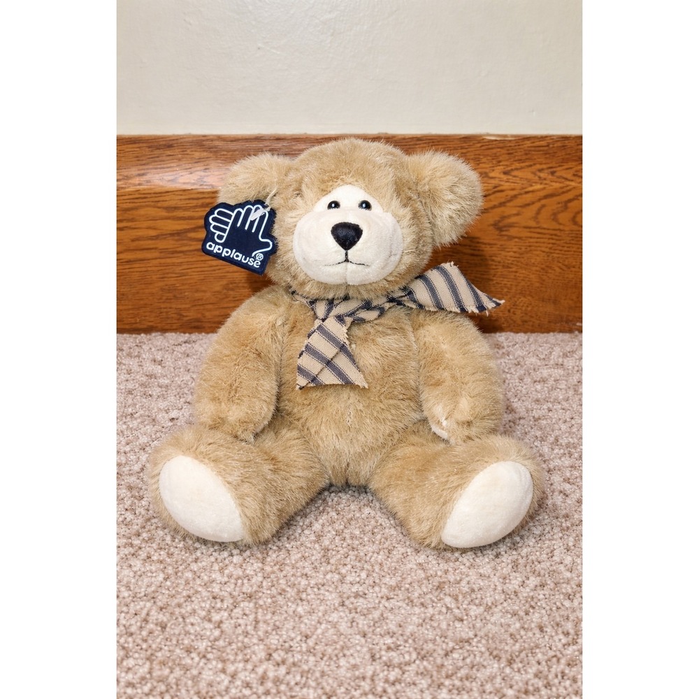 Applause Tiny Teddy Bear Plush 6" Tan Brown Stuffed Animal Scarf Ear Tag